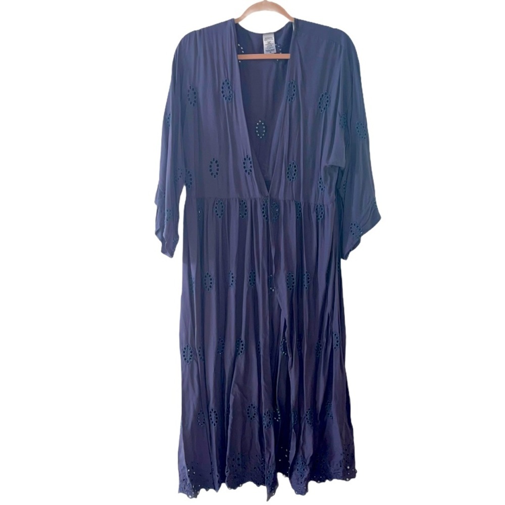 TIME AND TRU Blue Embroidered Kimono/Cover Up L/XL NWOT